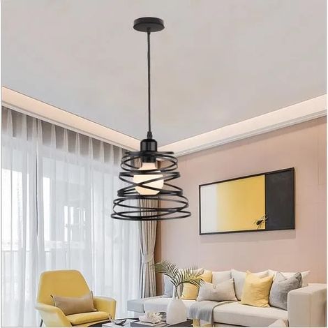 Lampe Suspension en Cage Industrielle Plafonnier Luminaire Style Vintage pour Salon Chambre Cuisine (1/4)