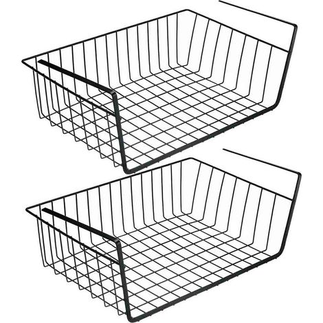 Mensola sotto scaffale cesta 2 pezzi organaizer porta oggetti in metallo cestello sottoripiani salva spazio cassetto 35X8.7x22 cm nero (1/5)