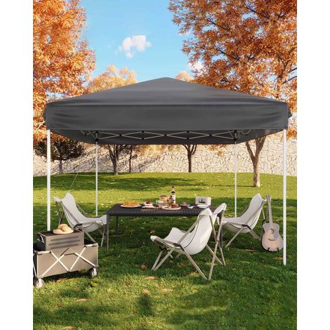 Tonnelle pliante 3x3m – montage sans outils, 3 hauteurs réglables, sac à roulettes + 4 sacs de sable – jardin, camping, fêtes - Gris (1/5)