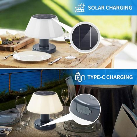 Lampe de Table Solaire，Lampe de Table Sans fil Extérieure Batterie Rechargeable，4500K réglable，Étanche IP44， Lampe Solaire pour Camping, Balcon, Restaurant, Jardin (1/4)