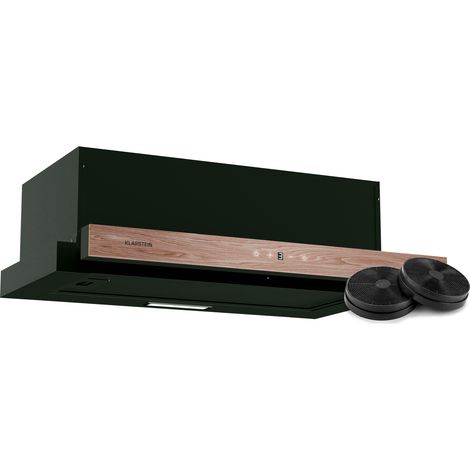 Klarstein ZenFusion Hotte Aspirante, 60cm Hotte Cuisine avec Commande Tactile, Débit 400 m³/h, Énergie Classe A, Extracteur Télescopique, LED Silencieux, Filtre à Charbon Actif, Noir