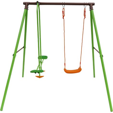 Habitat Et Jardin – Portique en acier Lola 1.96m – 2 agrès – 1 balançoire et 1 face à face – Dimensions 206 x 156 x 196 cm – Kit d'ancrage inclus