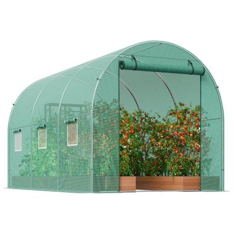 Greenhouse 10'x7'x7' Walk-in Tunnel - Heavy Duty & Portable, 1 Zipper Mesh Door, 6 Roll-up Windows, Thickened galvanised Steel, Green 
On-Site
WL