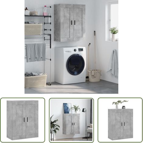 The Living Store Armoire murale gris béton 69,5x34x90 cm bois d'ingénierie - Armoire Murale - Meuble De Rangement - Armoire Grise - Armoire Suspendu - Buffet Mural (1/5)