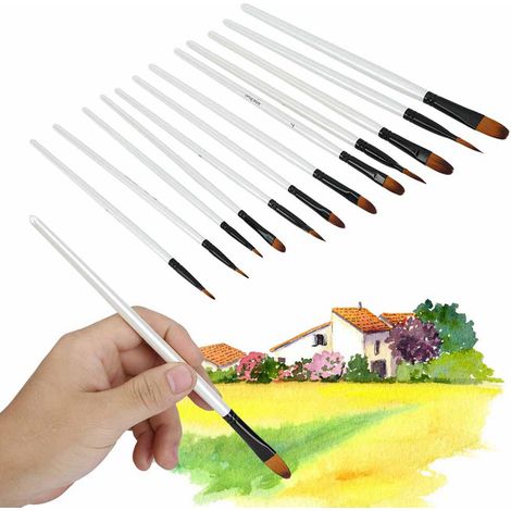 12 pinceaux aquarelle blanc nacré à pointes fines, poils en nylon bicolores, pointes rondes, pinceaux acryliques DIY