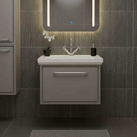 Hudson Reed Lille Wall Hung 1-Drawer Vanity Unit with 1TH Classique Basin 600mm Wide - Pebble Grey (1/5)