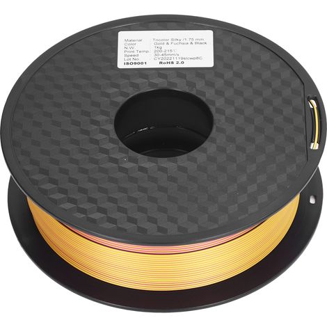 Filament PLA 1,75 mm pour imprimante 3D, lot de 3 couleurs : or, rouge violacé et noir, consommable d'impression haute précision. (1/5)