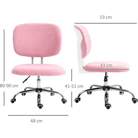Fauteuil de travail ajustable, pivotant sans bras, revêtement velours rose, parfait pour télétravail et gaming, hauteur réglable. (1/5)