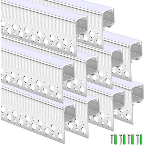 10 pièces Profile Alu pour Ruban LED, 1m Profilé LED Encastrable en aluminium, Diffuseur LED pour Cloison Sèche Mur Plafond Plinthe (Blanc) (1/5)