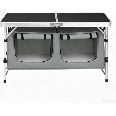 CHICFURN Tavolo da campeggio pieghevole 120 x 47 cm nero, altezza regolabile, borsa (1/5)