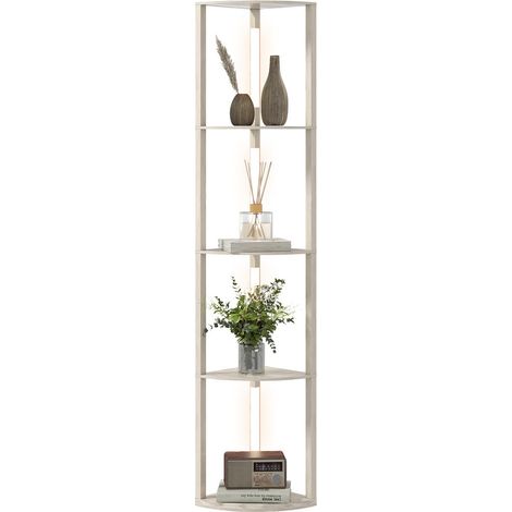 Lampadaire sur Pied Salon avec Étagères d'Angle Lampe LED Dimmable 4 Niveaux Finition Chêne 41 x 29,5 x 163,5 cm (1/5)