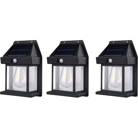 (Y070-B Lot de 3) Lampe murale solaire d'extérieur étanche à filament de tungstène, lampe à induction, éclairage domestique et de jardin (1/5)
