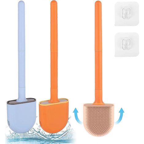 Lot de 2 brosses de toilette (bleue et orange), brosse de nettoyage en profondeur, ensemble de brosses de toilette murales (1/4)