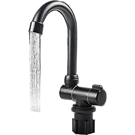 Robinet de cuisine Robinet pliable for camping-car, pivotant à 360 degrés, robinet d'eau chaude et froide, cuisine salle de bains, noir mat (1/5)