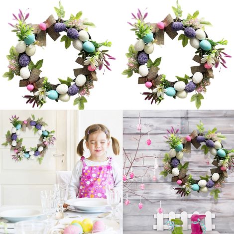 Guirlande de Pâques 2 pièces avec œufs et fleurs printanières mélangées, guirlande florale pour décoration printanière de Pâques, 40 cm (1/5)
