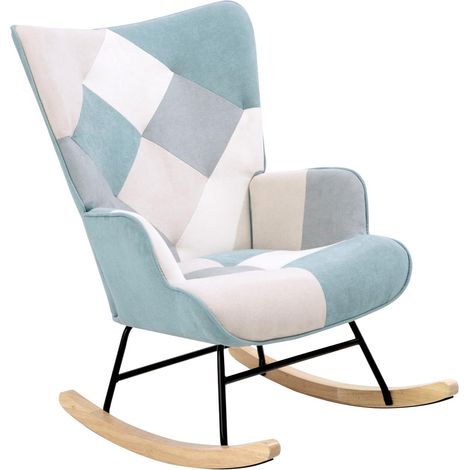Fauteuil à Bascule Multicolore, Moderne et Scandinave, Chaise à Bascule en Bois et Métal avec Revêtement en Polyester, pour Détente et Lecture, 68 x 80 x 96 cm (1/5)