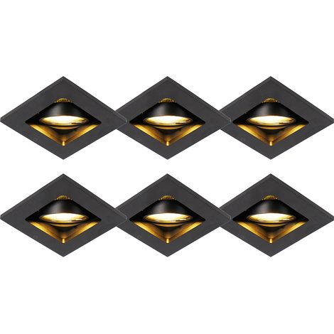 Set of 6 Modern Recessed Spotlights Black Adjustable - Qure