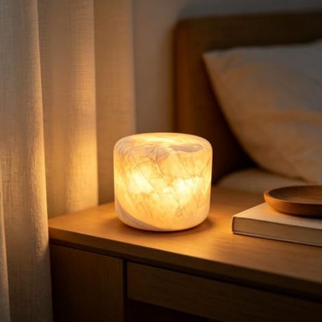 Irovami Lampe table marbre luxe – USB-C, tactile, jade glacier, chambre/hôtel (1/5)
