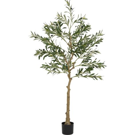 CHICFURN Ulivo artificiale 150 cm in plastica verde con vaso stabile, pianta da interno (1/5)