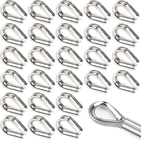 50 Pièces M4 Cosses de Câble Métallique en Acier Inoxydable 304 Cosse Coeur pour Cable Acier pour Câble Métallique 4mm (1/5)