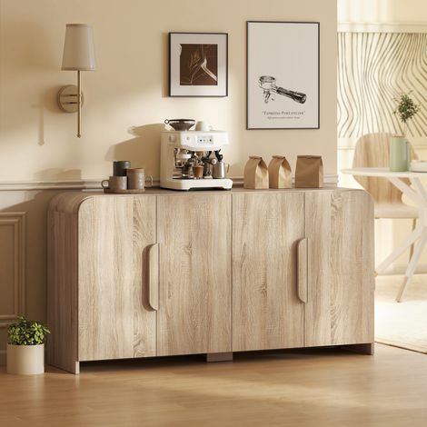 Küchen-Sideboard mit 2 Schränken, Soft-Close-Türen und verstellbaren Einlegeböden, 157 x 39 x 82 cm, Naturholz