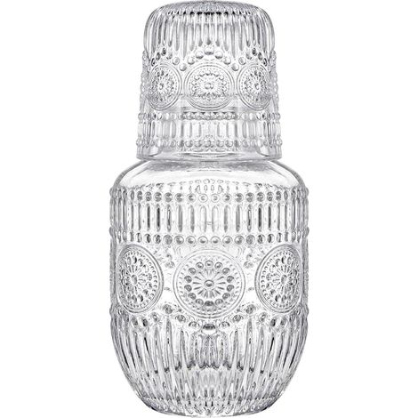 Carafe et verre de chevet Distributeur de bain de bouche Pichet transparent Pichet à eau en verre pour Chambre À Coucher Salle De Bain Cuisine Table De Salle À Manger Maison Boisson (1/5)