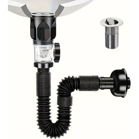 Siphon mit Ablaufgarnitur, Waschbeckenstöpsel, Badezimmer-Waschbeckensiphon, platzsparender Küchenspülensiphon – weiß (1/5)