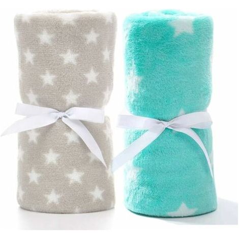 Lot de 2 Couverture Bébé Naissance Polaire Plaid Bebe Douce pour Fille et Garçon comme cadeau de naissance 75 100CM, Vert & Gris (1/5)