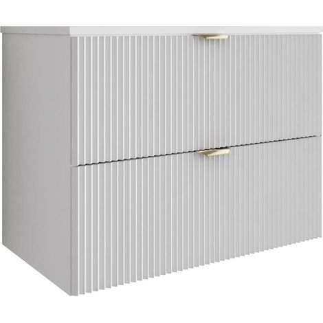 Mobile da bagno con frontale scanalato 80 cm con 2 cassetti, bianco, con maniglia dorata, 80 x 47 x 60 cm (1/5)
