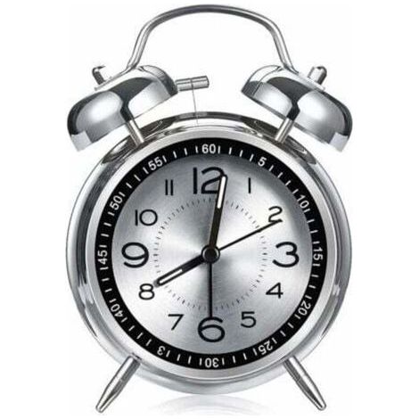 Réveil fort pour adultes ayant de graves problèmes de sommeil, réveil en métal de 4.5 pouces, surface silencieuse en aluminium avec lumière, double cloche (gris) (1/4)