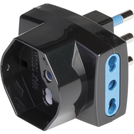 Poly Pool PP2364.1 Adattatore Triplo Spina Grande con 2 Prese Bivalenti e 1 P40 Presa Pluristandard Standard Italiano e Tedesco, Nero, 1 PEZZO (1/5)