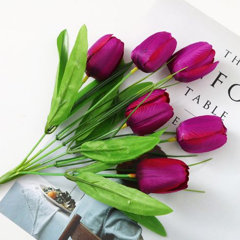 Ramo de flores artificiales con tallos brillantes, 6 cabezas, flores artificiales de seda, arreglo para bodas, decoración del hogar y la cocina, color morado. (1/5)