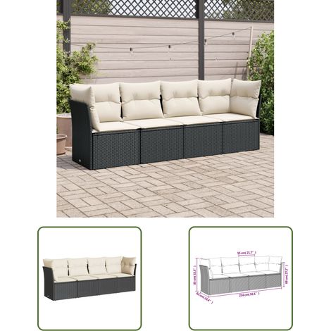 The Living Store 4-tlg. Garten-Sofagarnitur mit Kissen Schwarz Poly Rattan - Gartenmöbel - Sofa Set - Rattan Möbel - Outdoor Sofa - Balkonmöbel (1/3)