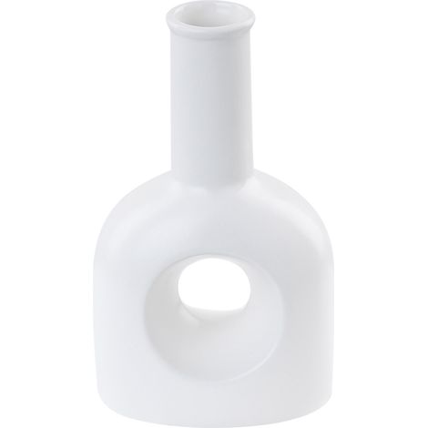 Florero de porcelana blanca 22 cm jarrón mesa decorativo con agujero Thebes (1/5)