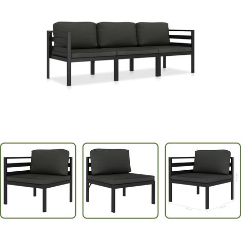 vidaXL Gartenmöbel -  3-tlg. Garten-Lounge-Set mit Kissen Aluminium Anthrazit (1/5)