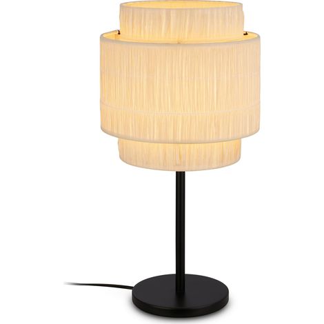 Lampe de table avec abat-jour en raphia, interrupteur à câble, E27, max. 10W, lampe, boho, esthétique, lampe de chevet, lampe déco couloir, bureau, lampe de lecture, 25x49,5 cm, naturel (1/5)