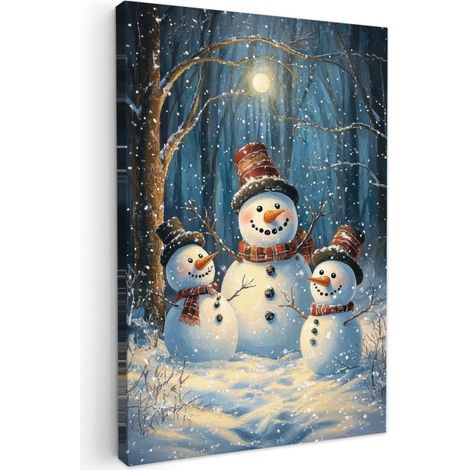 CUADRO EN LIENZO Muñeco de nieve - Nieve - Invierno - Bosque Pinturas 40x60 cm