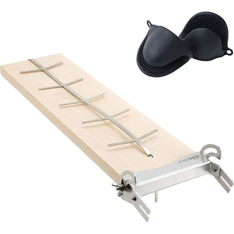 1 Planche À Saumon Bois De Bouleau, Support Acier Inoxydable Inclinable, Gants Silicone, Pour Barbecue Et Brasero
