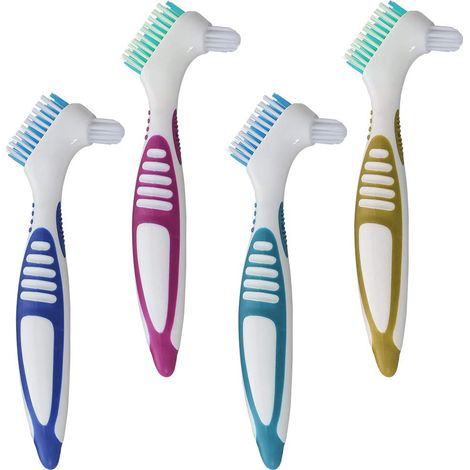 Lot de 4 brosses pour prothèses dentaires avec têtes de nettoyage double face pour l'entretien des prothèses. (1/5)