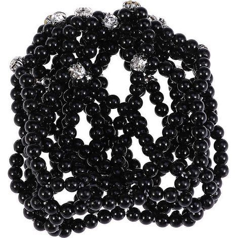 Elastisches Haarnetz, handgefertigtes Häkelhaarnetz mit Perlen, Kopfschmuck für Tanzaufführungen (schwarz) – 10,00 x 10,00 x 1,00 cm – Schwarz (1/3)