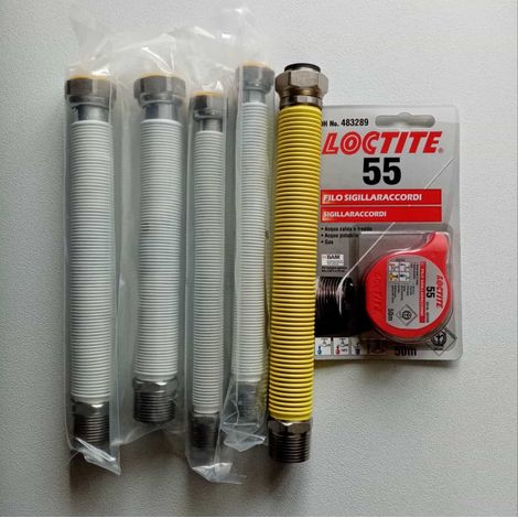 Kit di 4 flessibili per acqua e 1 per gas rivestiti - per installazione caldaia (1/4)