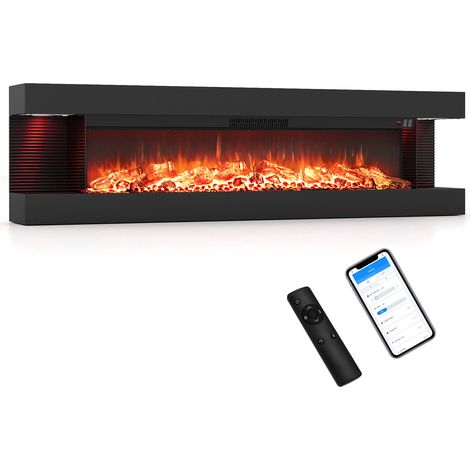 Cheminée Électrique, Puissance de Chauffage 750/1500 W Cheminée Électrique Murale, Flammes 12 Couleurs & Crépitement, Télécommande et Écran Tactile (1/5)