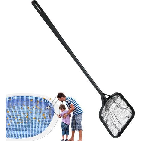 Épuisette de piscine 56 x 18 cm – Filet de nettoyage avec manche – Épuisette pour piscine étang et bassin – Filet polyvalent pour poissons et pêche – Pour adultes et enfants – Noir (1/5)