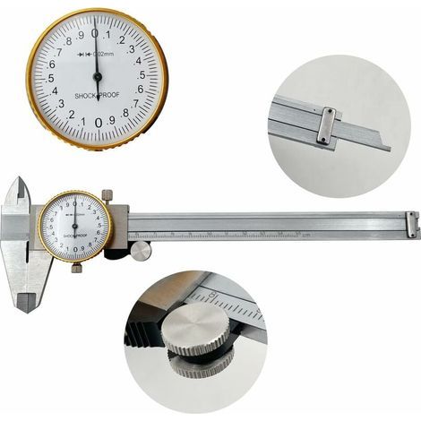 Cadran Étriers 0-150mm 0.02mm Haute Précision Industrie Acier inoxydable Vernier Caliper Pied à coulisse à cadran Outil de mesure métrique antichoc (1/4)