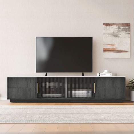 meuble tv rangement 160 cm gris effet marbre MDF OKMYHOME (1/5)