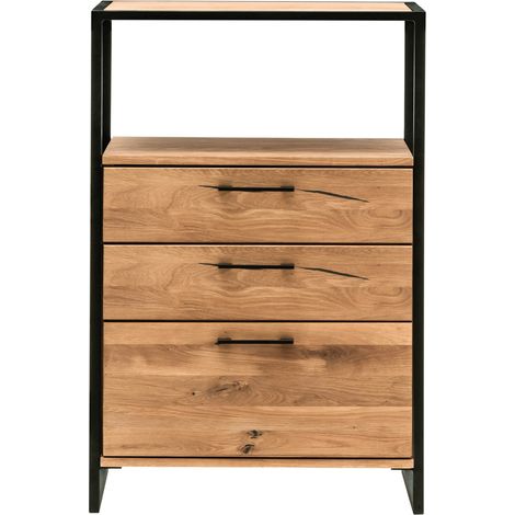 Kommode Eiche massiv geölt FORST-64, mit umlaufendem Metallrahmen, B/H/T: ca. 80/108/39 cm (1/2)