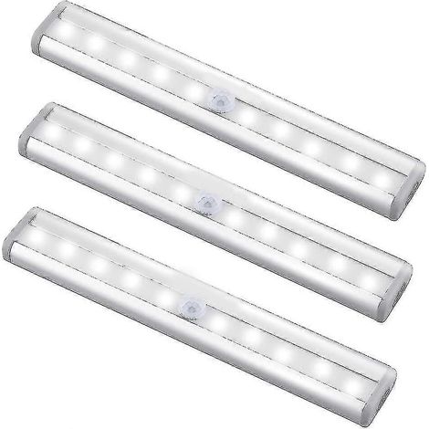 Lot de 3 lampes LED à détecteur de mouvement rechargeables par USB avec fixation magnétique, éclairage sans fil à 10 LED pour placards (1/4)