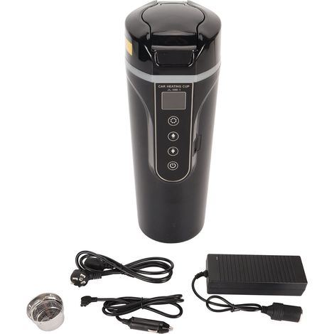 96W Portable Bouilloire Électrique Voyage 500ml Chauffe-eau Voiture Numérique Universel 12V 24V Domicile Usage Prise AU Noir 100-240V (1/5)