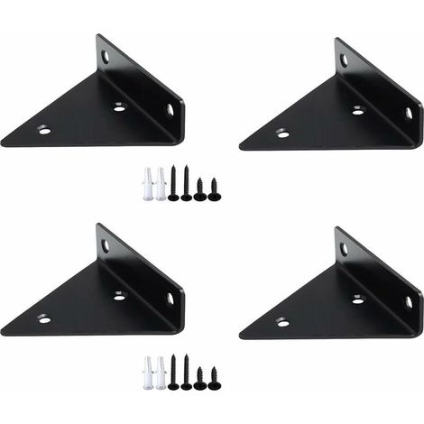 4 Pièces Supports à Tablettes Flottantes Support D'étagère en Triangle en Métal Flottant Equerre Etagere Mural Dissimulés Avec 16 vis Brace de Tablette Murale Salle de Bricolage Décoration - Noir (1/4)