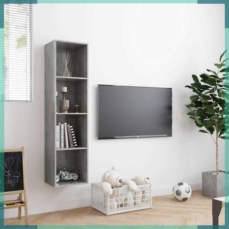 800265 Bibliothèque/Meuble TV Gris béton 143x30x36 cm (1/5)
